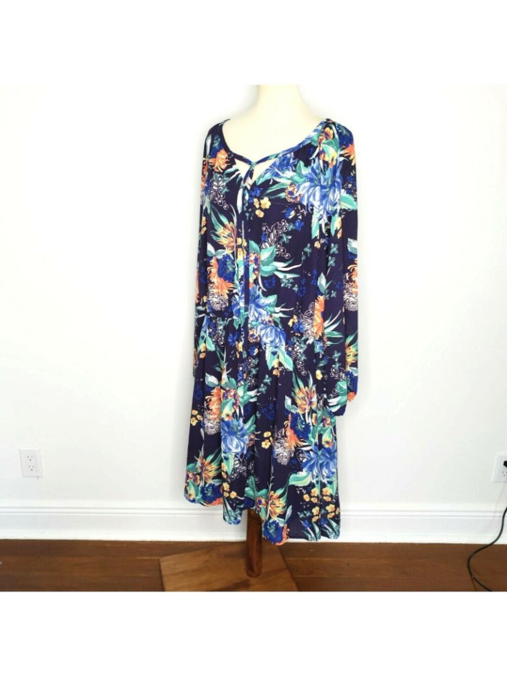 Ava & Viv Womens Navy Floral Print Long Sleeve Sheath Dress Size 3X - Picture 9 of 11